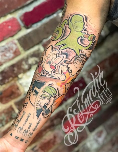 cartoon tattoo sleeve|simple 90s cartoon tattoos.